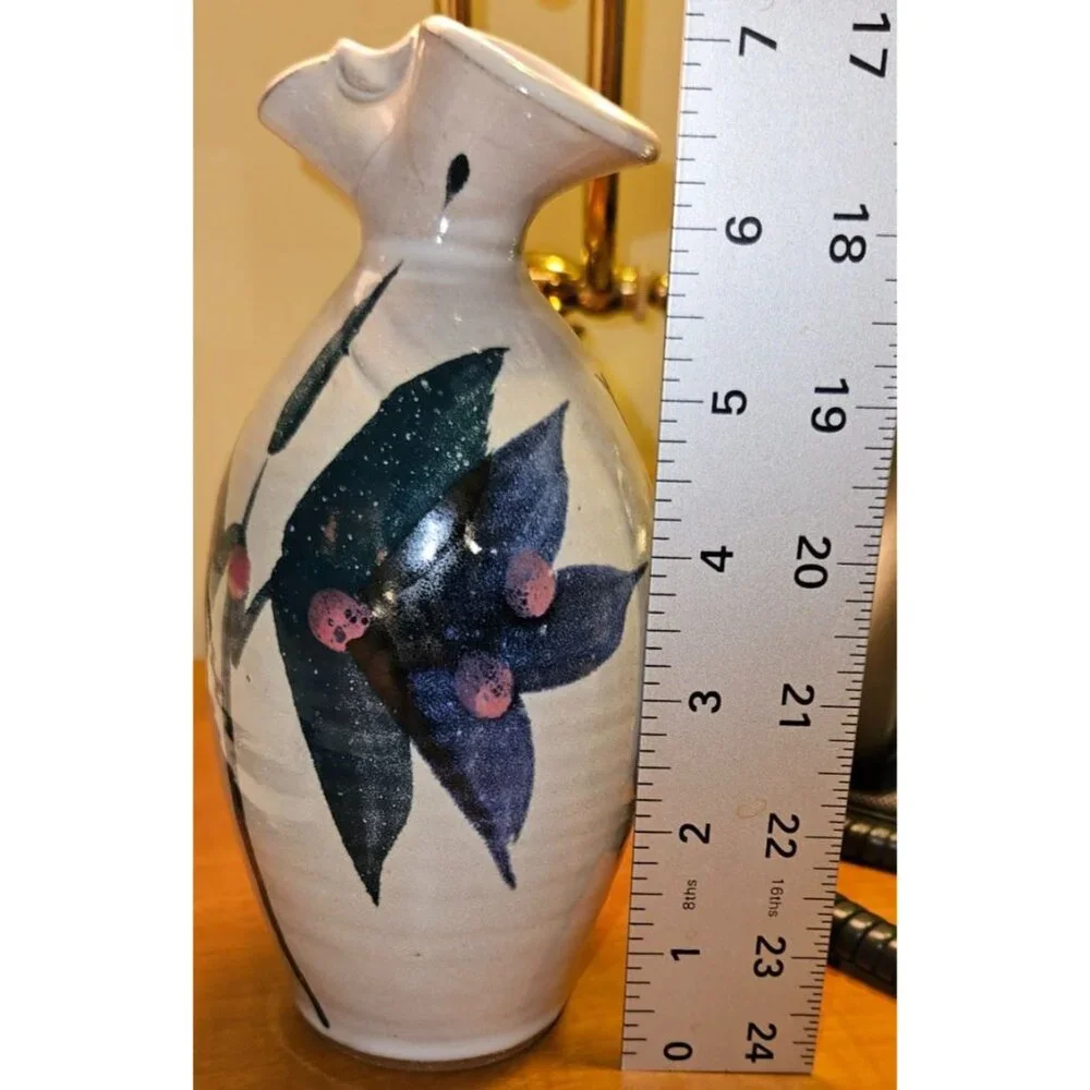 Vase‎ Ceramic Handcrafted Signed RTMD Abstract Floral 8